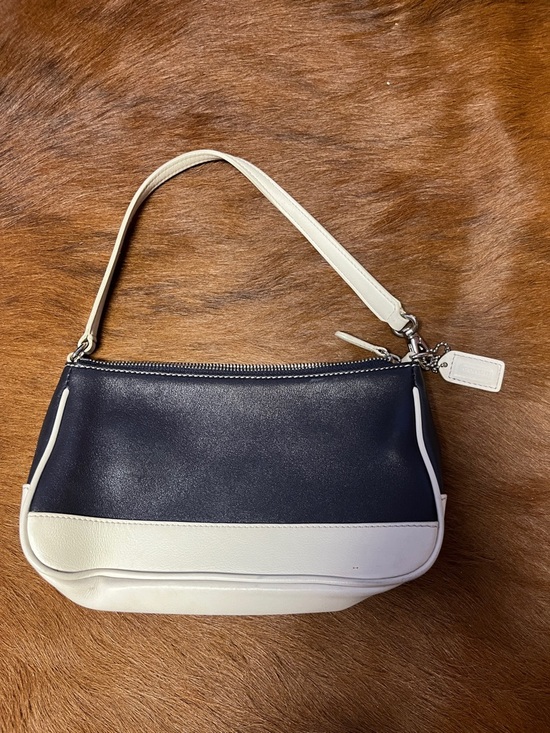 Coach Handbags - Vintage Coach Navy and Cream Leather Shoulder Bag